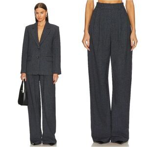 NEW L'Academie The High Waist Pleated Plaid Trouser in dark grey